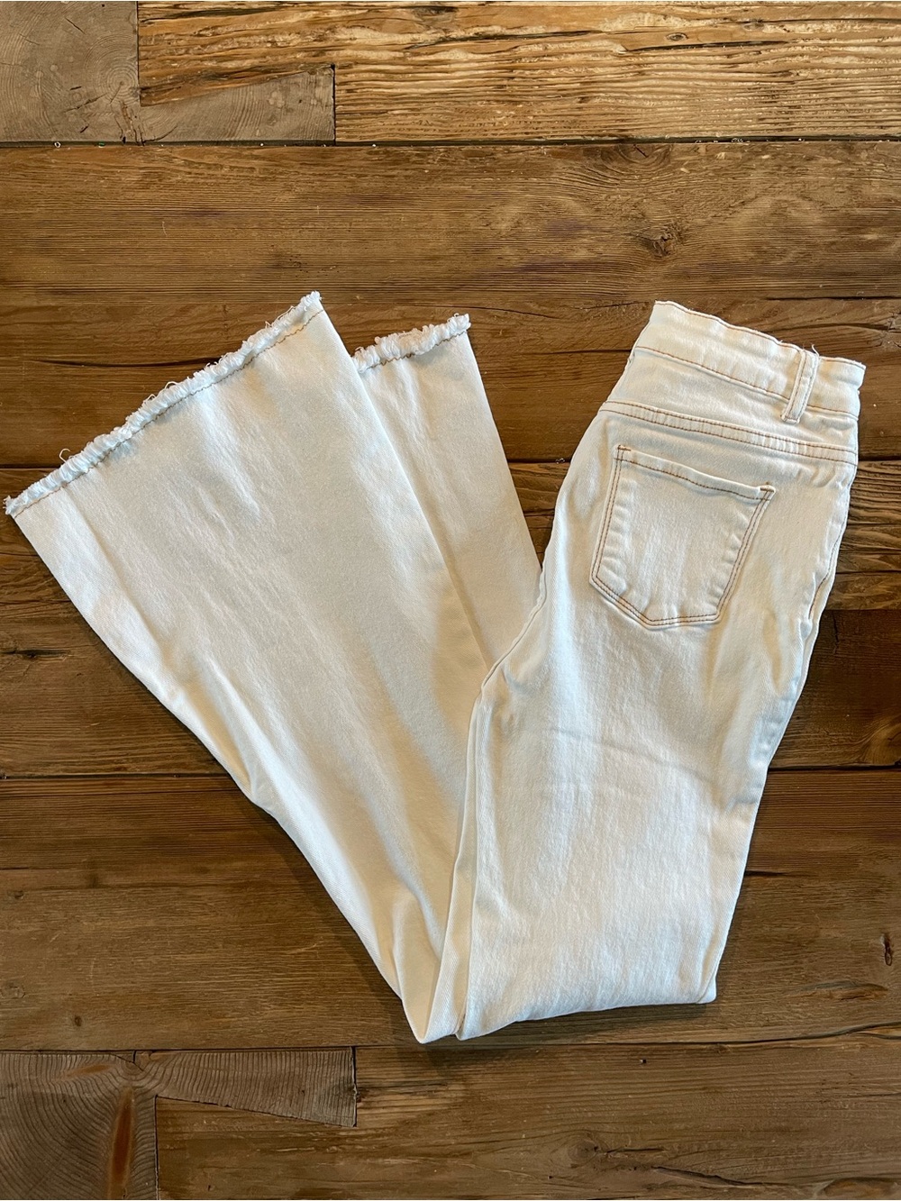 White Distressed Button Fly Raw Hem Flare Jeans Size Small